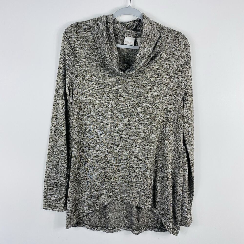 Chico's Size Medium 8 1 Spacedye Cowl Neck Lightweight Pullover Sweater